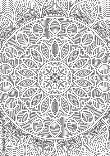Mandala Coloring Page For Stress Relief Adult Color Therapy Line Art Zentangle Indian Hand Down Black And White Vector