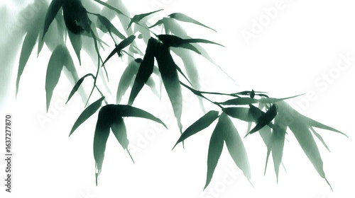 Delicate bamboo leaves in ink wash painting style.