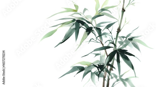 Delicate bamboo illustration in muted tones.