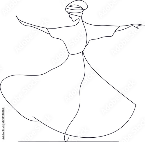 A minimalist design featuring a single-line drawing of a traditional Indian woman dancing in a simple style