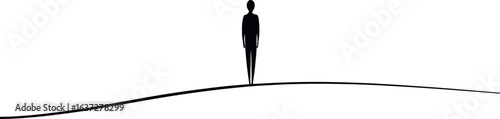 A minimalist design featuring a continuous line drawing of a solitary man in a valley, set against a white background, symbolizing the concept of a lone individual in a modern outdoor setting