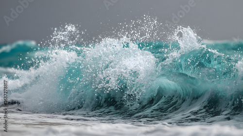 Wallpaper Mural Crashing Ocean Wave with Aqua Water Against a Gray Sky Background Torontodigital.ca