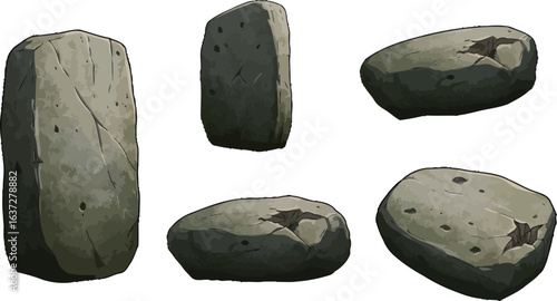 Stylized assortment of stones in various shapes and sizes for artistic projects