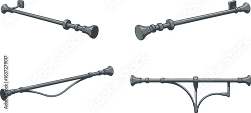 Set of Ornate Metal Rods with Decorative Ends for Interior Decoration