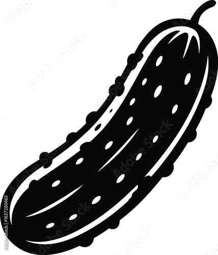Black and White Silhouette of a Gherkin Pickle with Seeds cucumber vegetable