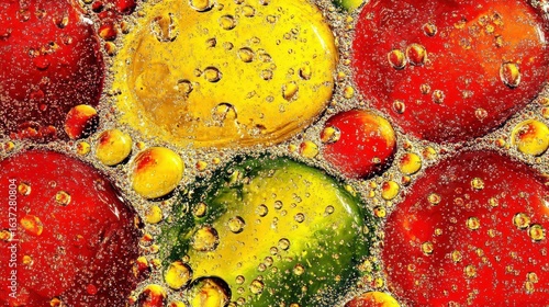 Colorful Abstract Macro Shot of Liquid Spheres with Water Droplets and Bubble Formations