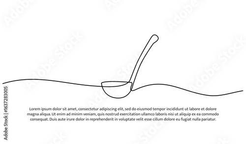 One line of ladle kitchen utensils. Abstract minimal continuous line.