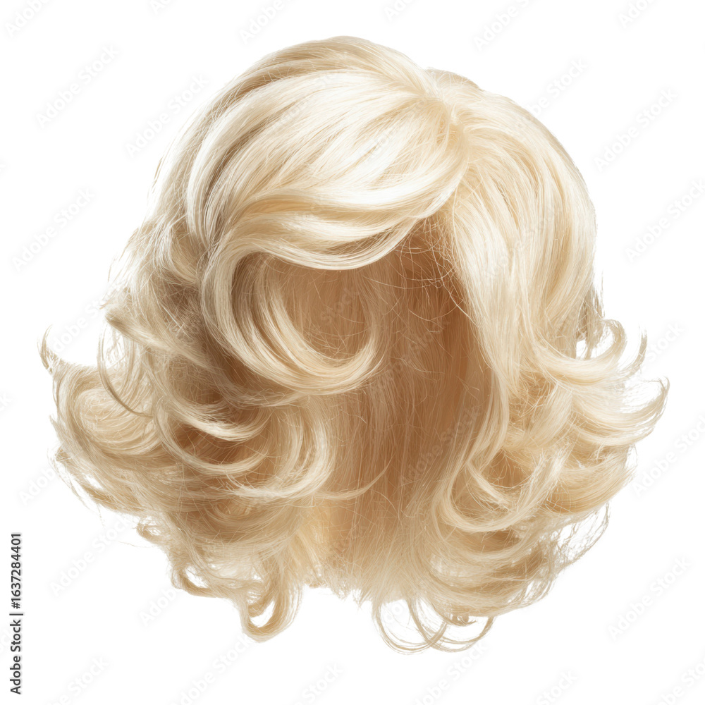 Naklejka premium Blonde curly voluminous hairstyle with dark background image, Isolated On White, Png Transparent, Cut Out