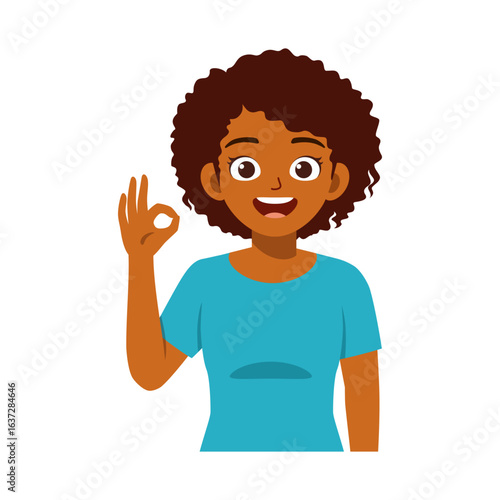 Happy African American Woman Making Okay Sign with Hand Gesture Smiling
