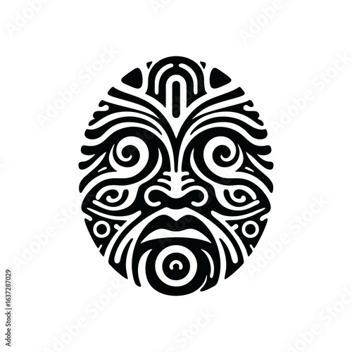 Tribal masks for summoning spirits, incorporating wave or spiral symbols