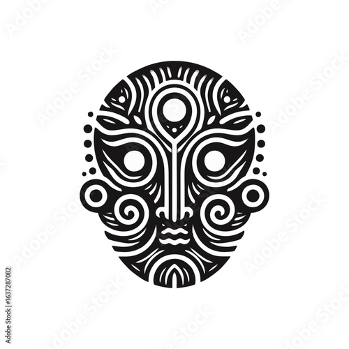 Tribal masks for summoning spirits, incorporating wave or spiral symbols
