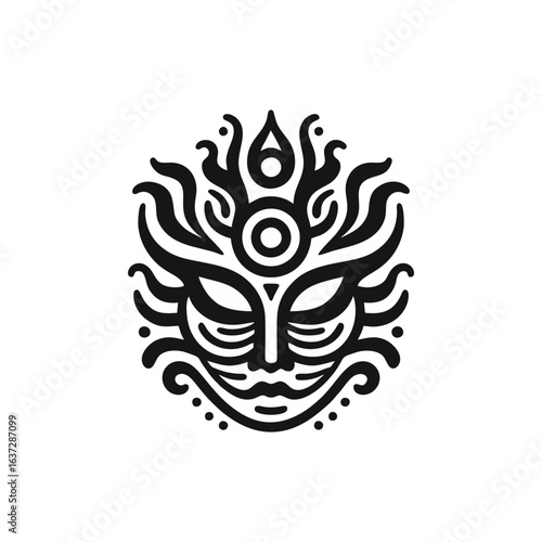 Tribal masks for summoning spirits, incorporating wave or spiral symbols