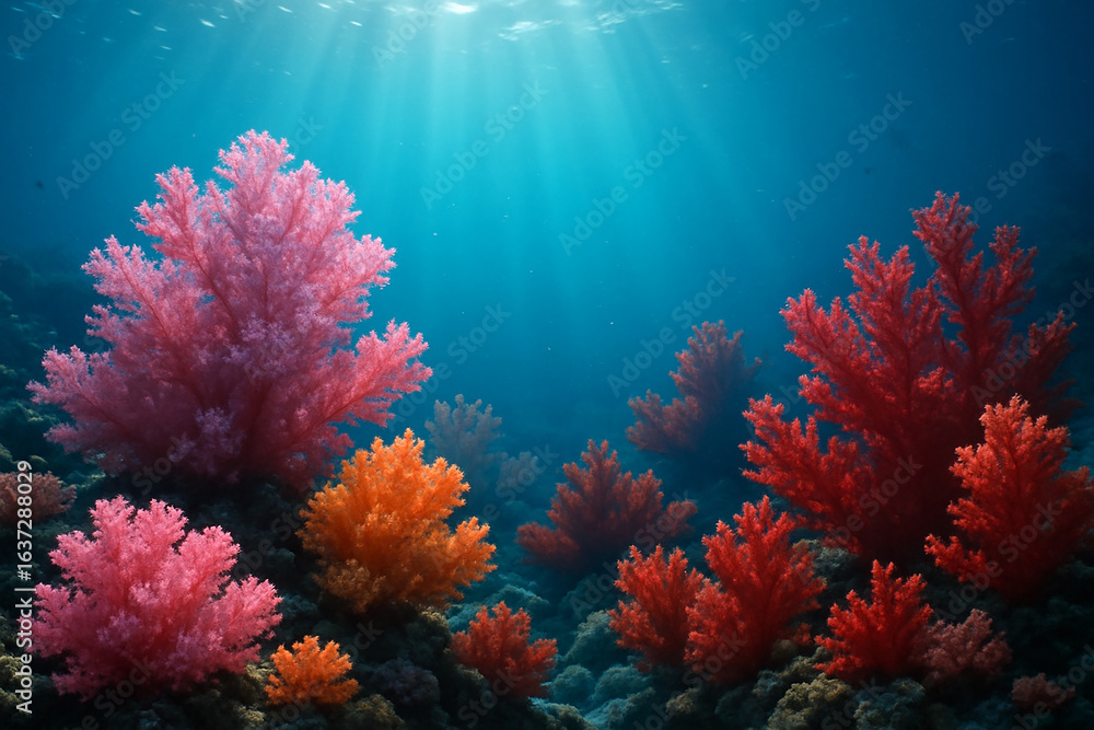 Fototapeta premium Pink and Orange Soft Corals Underwater Scene ocean