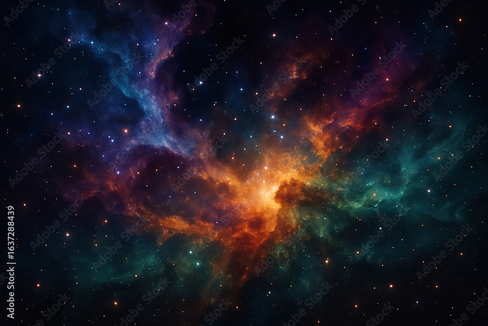 Obraz premium Vibrant Nebula With Swirling Colors And Distant Stars