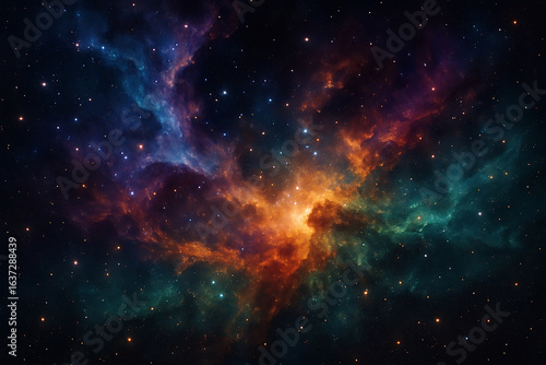 Vibrant Nebula With Swirling Colors And Distant Stars