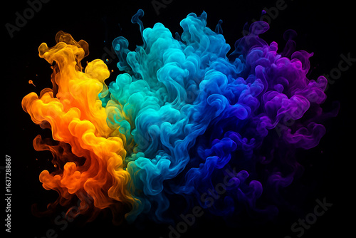 Vibrant rainbow smoke explosion on black background