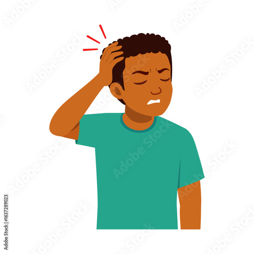 African Boy with Headache Touching his Head with an Uncomfortable Expression