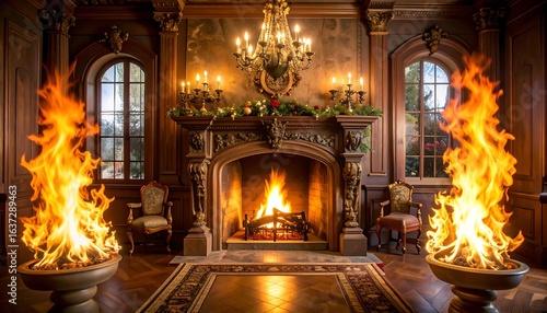 Luxurious Christmas fireplace room