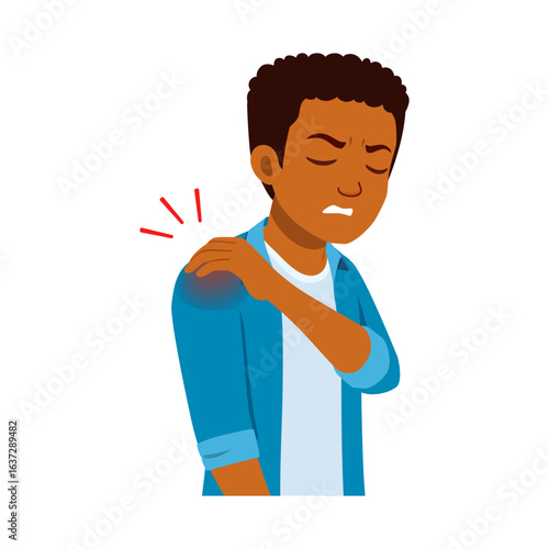 African American Man Experiencing Shoulder Pain with Discomfort Expression