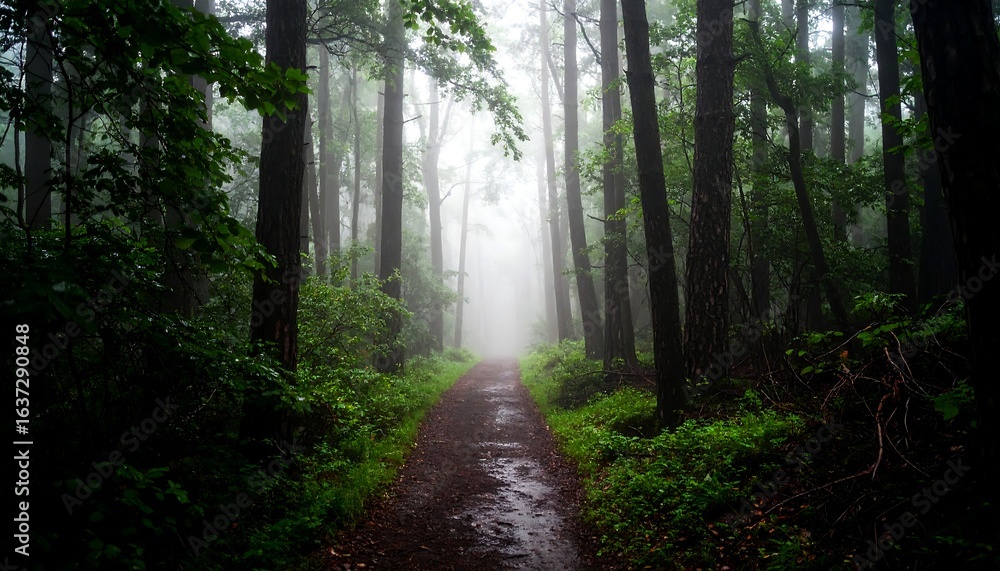 Obraz premium Misty forest path scenery