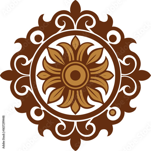 ornamental carving medallion brown monochrome 