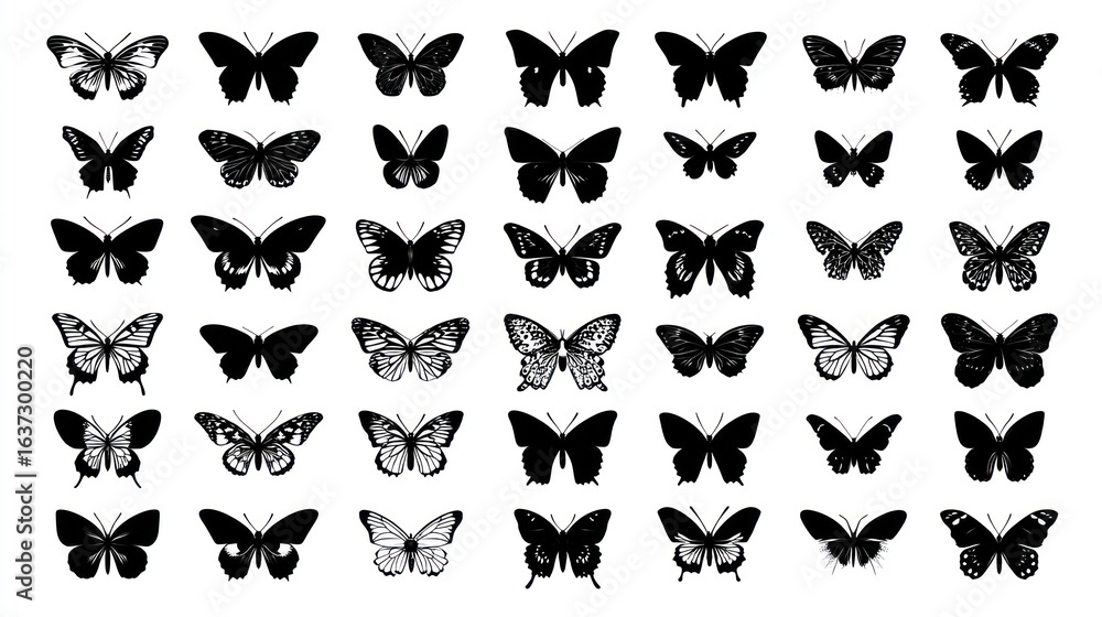 Fototapeta premium Butterfly silhouettes collection