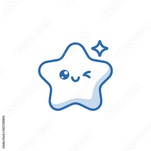Cute winking star character with sparkle and kawaii eyes