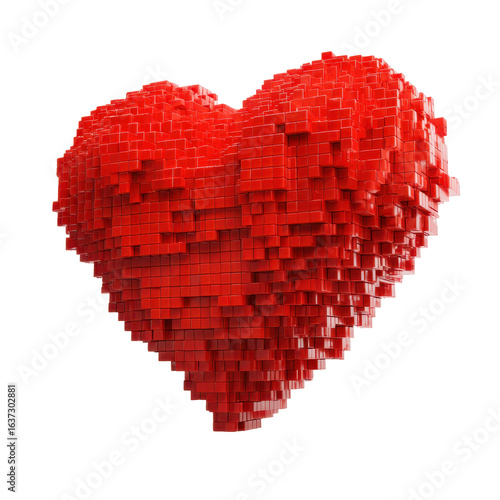 Heart shape created with red cubes, symbolizing love, affection, and creativity in a colorful design