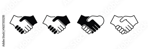 Handshake icons set business agreement symbol shaking hands logo friendly partnership flat and line style vector illustration

