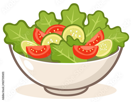 Fresh Garden Salad with Lettuce Tomatoes and Cucumber Slices in Bowl
