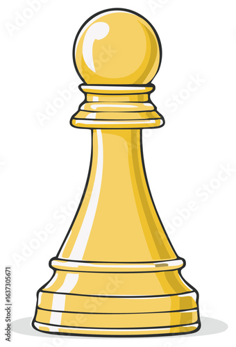 Golden chess pawn illustration with rounded head and cartoon style