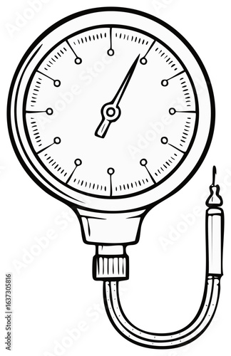 Tire Pressure Gauge Outlined Illustration Accurate Vehicle Measurement Tool Car Truck Bike Air Check Hand Drawn Style