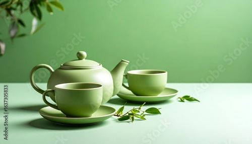 Wallpaper Mural Serene green tea set still Torontodigital.ca