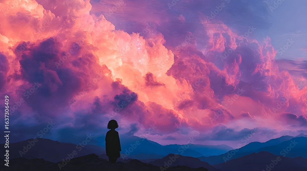 Fototapeta premium Silhouette under cosmic sky