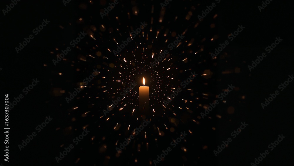 Obraz premium Candlelit Radiance: A solitary candle illuminates a vast, dark expanse with its soft, warm glow, creating a dramatic and intimate atmosphere.