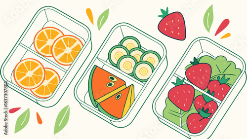 Healthy bento box lunch ideas with orange slices, watermelon, eggs and strawberry for school and work 100