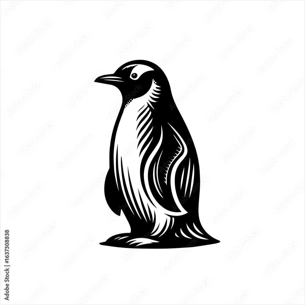 Naklejka premium Stylized black and white illustration of a penguin