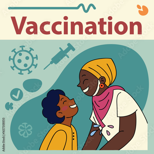 Vector poster encouraging vaccination in local languages genereed by ai