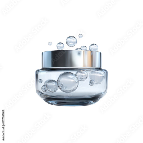Luxury Skincare Cream in Glass Jar with Bubbles - 3D Render