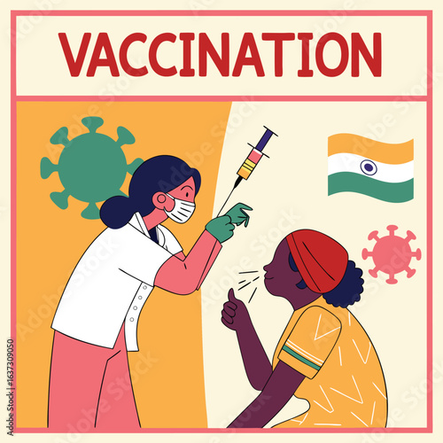 Vector poster encouraging vaccination in local languages genereed by ai