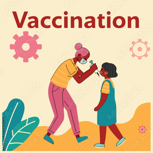 Vector poster encouraging vaccination in local languages genereed by ai