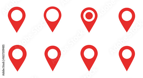 Red Map Pointer Icons Location Pin Symbols Silhouette