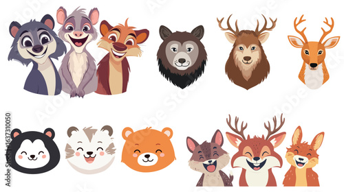 Group of wild animals smiling and coming back together in a natural environment, showcasing joyful and friendly expressions, ideal for wildlife, nature, animal behavior, conservation