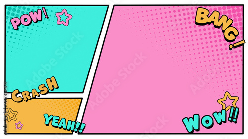 アメリカンコミック風のコマ割り背景　雲のフレームなし