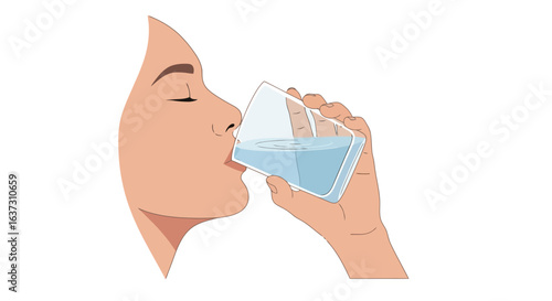 Hydration: A Person Drinking Clear Water