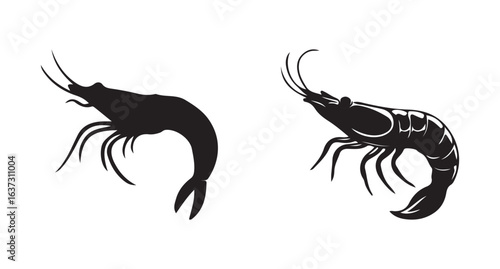 Black shrimp animal set, a set of shrimp, shrimps collection, icon Vector illustration eps 10