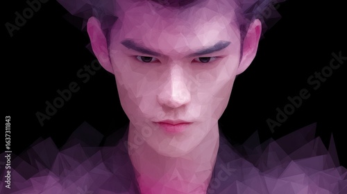 Wallpaper Mural Low poly portrait of a young man with purple hues and a dark background Torontodigital.ca