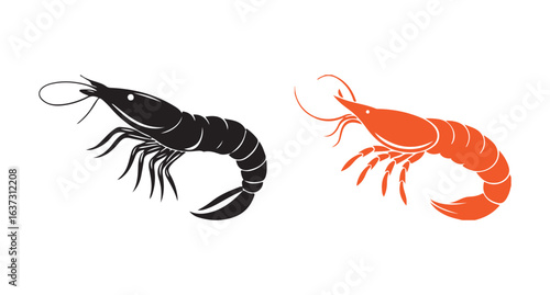 Black shrimp animal set, a set of shrimp, shrimps collection, icon Vector illustration eps 10