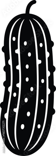 Vertical Black and White Silhouette of a Pickle with Seeds cucumber vegetable