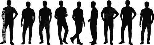Wallpaper Mural Silhouette of standing men in various poses, casual male figures collection, black vector shapes isolated, diverse body postures set Torontodigital.ca